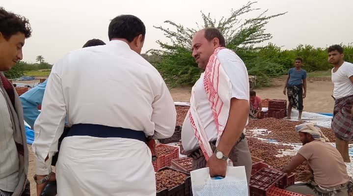 الفريق التنموي بالحديدة يتفقد سير العمل في مراحل توريد كميات التمور المجففة إلى مصانع التغليف